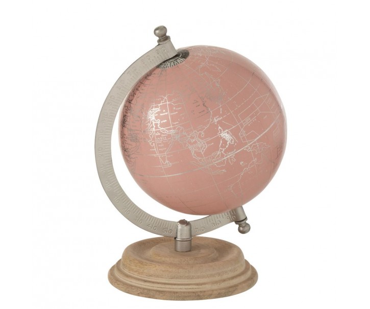 Růžový malý glóbus na dřevěném podstavci Globe - 14*10*20 cm J-Line by Jolipa