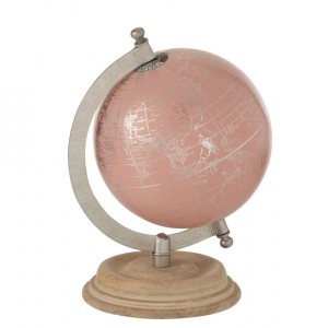 Růžový malý glóbus na dřevěném podstavci Globe - 14*10*20 cm