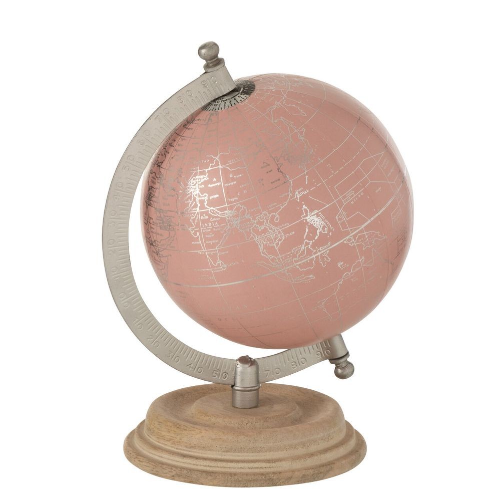 Růžový malý glóbus na dřevěném podstavci Globe - 14*10*20 cm 22110