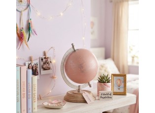 Růžový malý glóbus na dřevěném podstavci Globe - 14*10*20 cm
