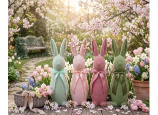 Tmavě zelený veliký zajíc s mašlí Bunny Easter Flock XL - 20*20*70 cm