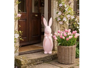 Pastelově růžový veliký zajíc s mašlí Bunny Easter Flock XL - 20*20*70 cm