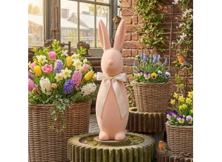 Broskvový veliký zajíc s mašlí Bunny Easter Flock XL - 20*20*70 cm