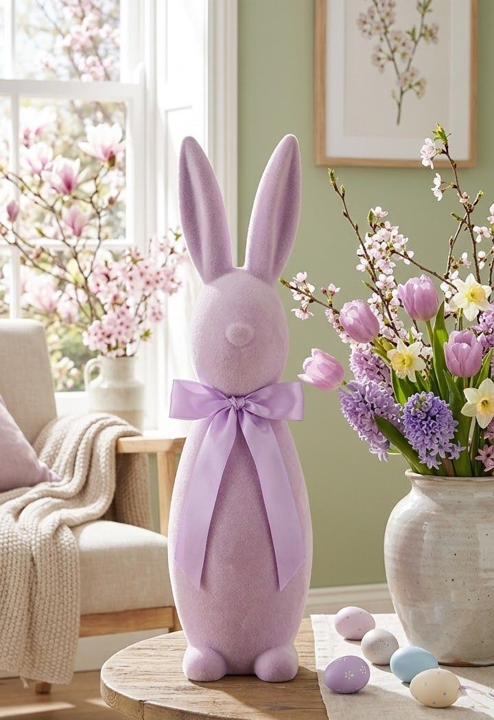 Fialkový veliký zajíc s mašlí Bunny Easter Flock XL - 20*20*70 cm