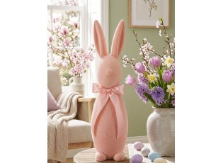 Broskvový veliký zajíc s mašlí Bunny Easter Flock XL - 20*20*70 cm
