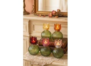 Pastelově růžový skleněný svícen/ váza tulipán Love Tulip - Ø 11*17 cm