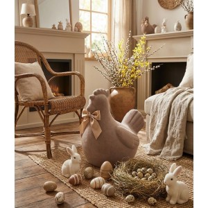 Šedá gigantická velikonoční slepice s mašlí Chicken Easter Flock XL - 38*29*42 cm