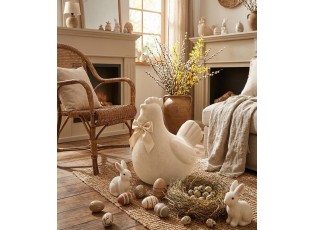 Krémová gigantická velikonoční slepice s mašlí Chicken Easter Flock XL - 38*29*42 cm