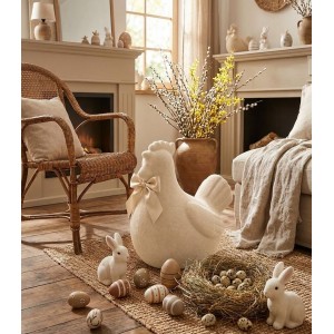 Krémová gigantická velikonoční slepice s mašlí Chicken Easter Flock XL - 38*29*42 cm