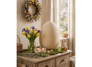 Béžové gigantické velikonoční vejce Egg Easter Flock XL - Ø 38*53 cm