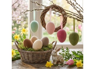 Set 4ks závěsné velikonoční vejce Egg Easter Flock - Ø 7*10 cm