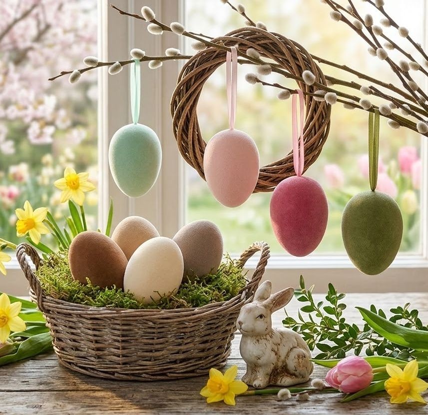 Set 4ks závěsné velikonoční vejce Egg Easter Flock - Ø 7*10 cm
