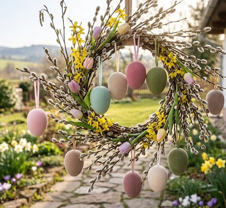 Set 4ks závěsné přírodní velikonoční vejce Egg Easter Flock - Ø 7*10 cm