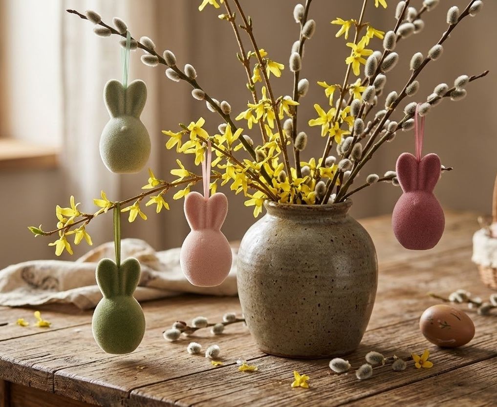 Set 4ks závěsné velikonoční vejce s oušky Egg Easter Flock - Ø 8*14 cm
