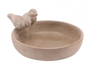 Cementové kulaté ptačí pítko/krmítko s ptáčky - Ø 23*5 cm