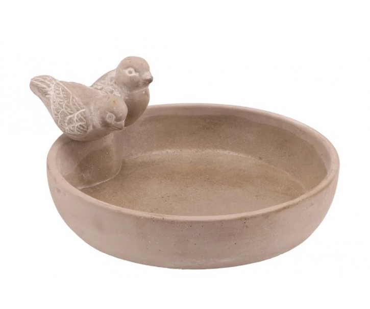 Cementové kulaté ptačí pítko/krmítko s ptáčky - Ø 23*5 cm daan kromhout