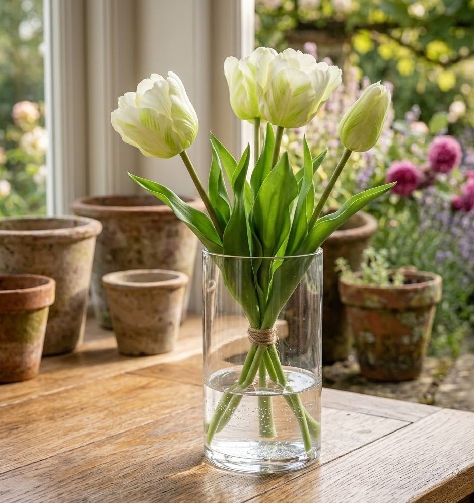 Kytice 3ks bílých realistických tulipánů Tulips - 45 cm