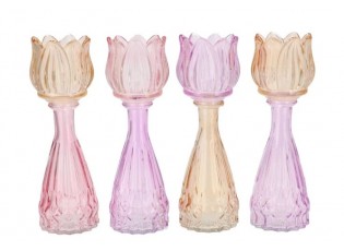 4ks pastelový mix skleněný svícen/ váza tulipán Love Tulip - Ø 7*22cm