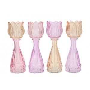 4ks pastelový mix skleněný svícen/ váza tulipán Love Tulip - Ø 7*22cm