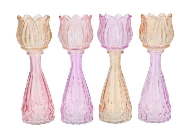 4ks pastelový mix skleněný svícen/ váza tulipán Love Tulip - Ø 7*22cm
