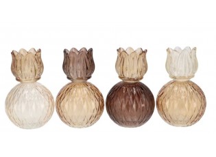 4ks béžový mix skleněný svícen/ váza tulipán Love Tulip - Ø 11*17cm