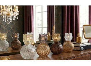 4ks béžový mix skleněný svícen/ váza tulipán Love Tulip - Ø 11*17cm