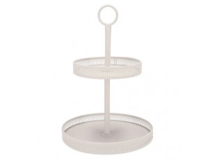 Bílý antik kovový 2-patrový etažér s okrajem Nordic - Ø 28*43 cm