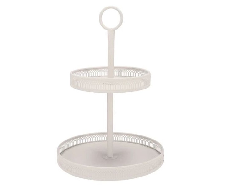 Bílý antik kovový 2-patrový etažér s okrajem Nordic - Ø 28*43 cm daan kromhout