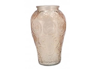 Béžová skleněná váza s reliéfem květin Delight - Ø 15*25 cm