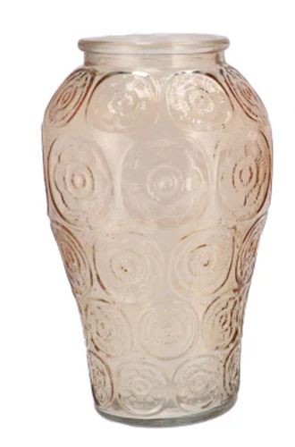 Béžová skleněná váza s reliéfem květin Delight - Ø 15*25 cm