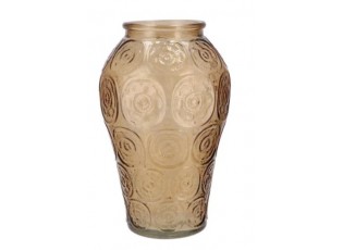 Karamelově hnědá skleněná váza s reliéfem květin Delight - Ø 15*25 cm