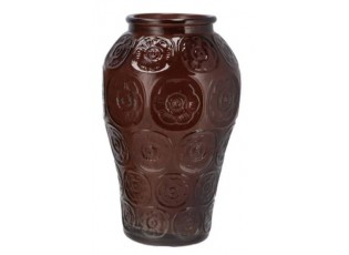 Čokoládově hnědá skleněná váza s reliéfem květin Delight - Ø 15*25 cm