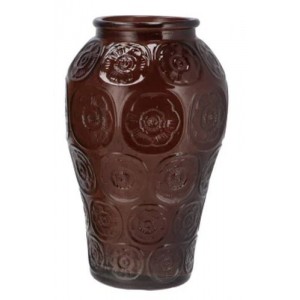 Čokoládově hnědá skleněná váza s reliéfem kruhů Delight - Ø 15*25 cm