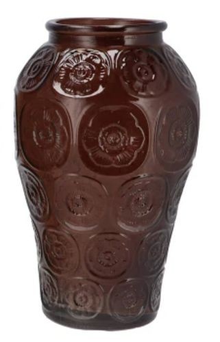 Čokoládově hnědá skleněná váza s reliéfem květin Delight - Ø 15*25 cm