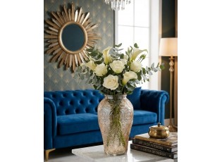 Béžová skleněná váza s reliéfem květin Delight - Ø 15*25 cm