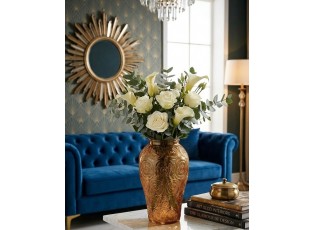 Karamelově hnědá skleněná váza s reliéfem květin Delight - Ø 15*25 cm