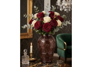 Čokoládově hnědá skleněná váza s reliéfem květin Delight - Ø 15*25 cm