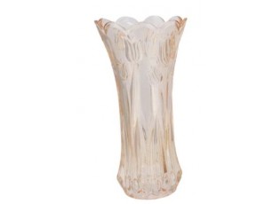 Béžová skleněná váza s reliéfem tulipánů Delight - Ø 11*20 cm