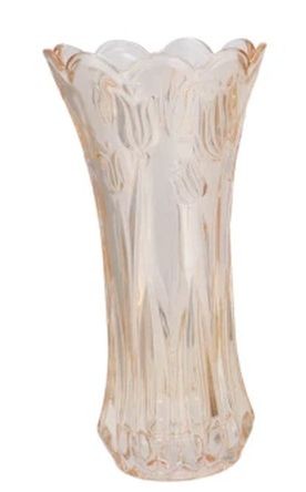 Béžová skleněná váza s reliéfem tulipánů Delight - Ø 10*20 cm