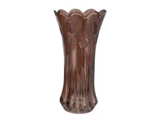Čokoládově hnědá skleněná váza s reliéfem tulipánů Delight - Ø 10*20 cm