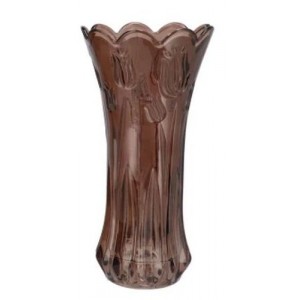 Čokoládově hnědá skleněná váza s reliéfem tulipánů Delight - Ø 10*20 cm
