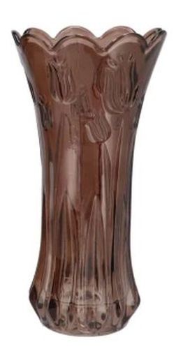 Čokoládově hnědá skleněná váza s reliéfem tulipánů Delight - Ø 10*20 cm