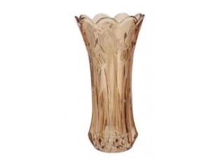 Karamelově hnědá skleněná váza s reliéfem tulipánů Delight - Ø 10*20 cm