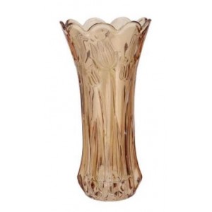 Karamelově hnědá skleněná váza s reliéfem tulipánů Delight - Ø 10*20 cm