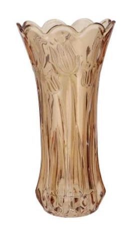 Karamelově hnědá skleněná váza s reliéfem tulipánů Delight - Ø 10*20 cm
