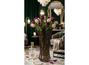 Čokoládově hnědá skleněná váza s reliéfem tulipánů Delight - Ø 10*20 cm