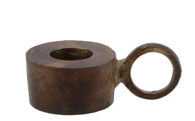 Zlatý antik kovový svícen na úzkou svíčku Debra - 7*4*5 cm