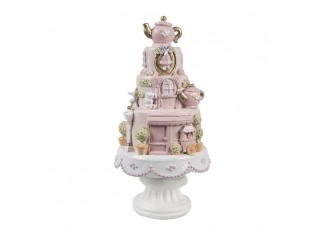 Růžovo-bílá dekorace věž z dortů na podstavci - Ø 13*27 cm