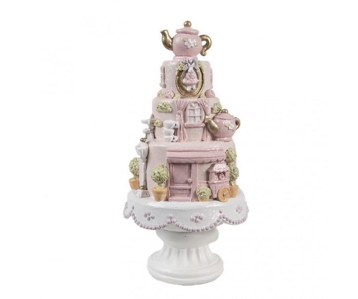 Růžovo-bílá dekorace věž z dortů na podstavci - Ø 13*27 cm Clayre & Eef