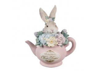 Jarní dekorace králíček s květy v konvičce - 13*8*14 cm